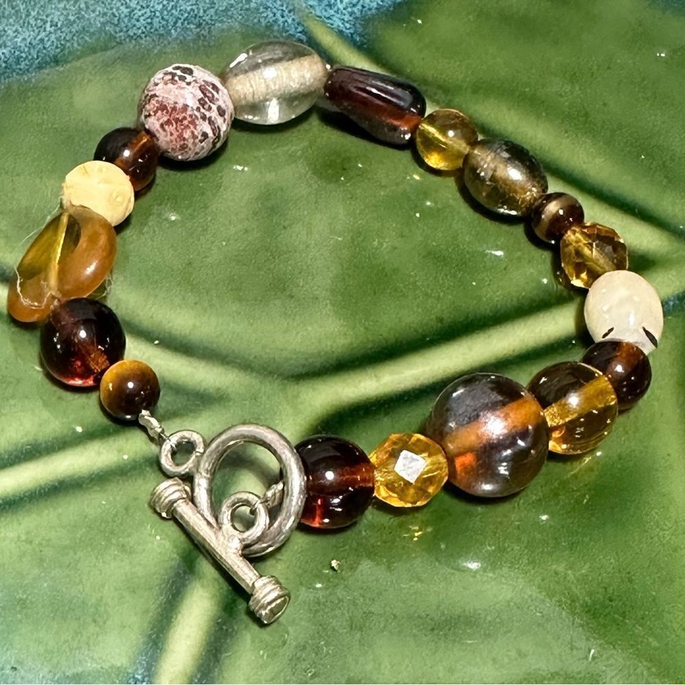 Boho Artisan Lampwork Glass Bead Toggle Closure Bracelet 7”